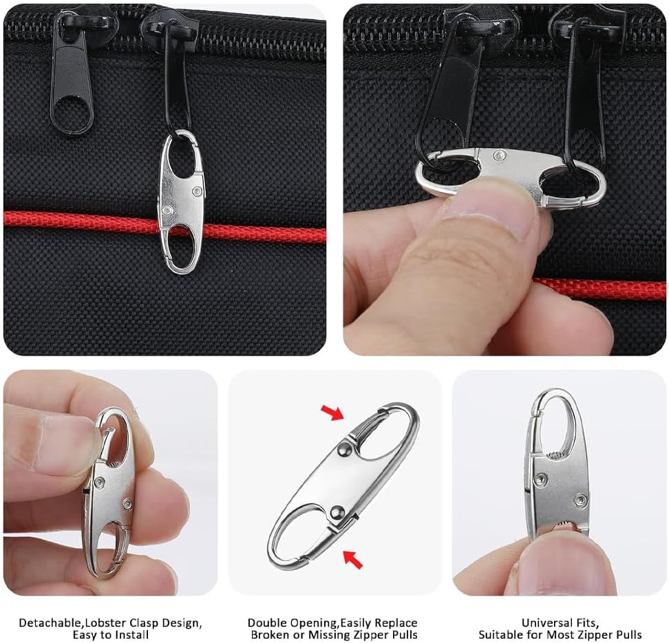 6 PCS Zipper Clip Theft Deterrents, Double Zipper Pull Replacements - Secure Your Belongings (Silver) image number 2