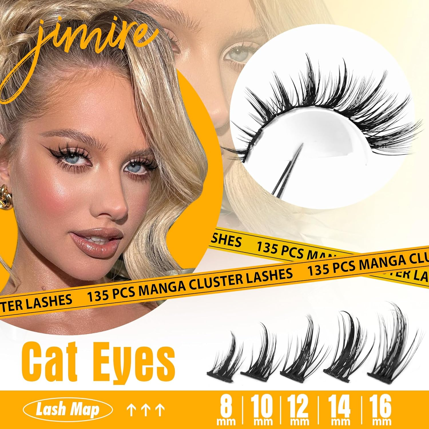 JIMIRE Manga Lash Clusters Natural Look Anime Japanese Eyelash Clusters 10-16MM D Curl Cluster Eyelash Extensions Cute Individual Manga Lashes for Cosplay image number 3