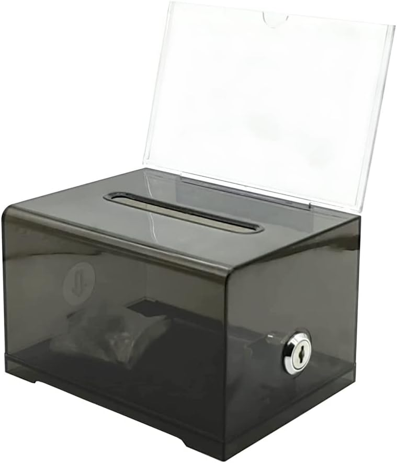 KAFENDA Donation Ballot Box with Lock - Suggestion Box with Sign Holder for Business Cards/Tips Jars/Sweepstakes Boxes (Black) image number 1