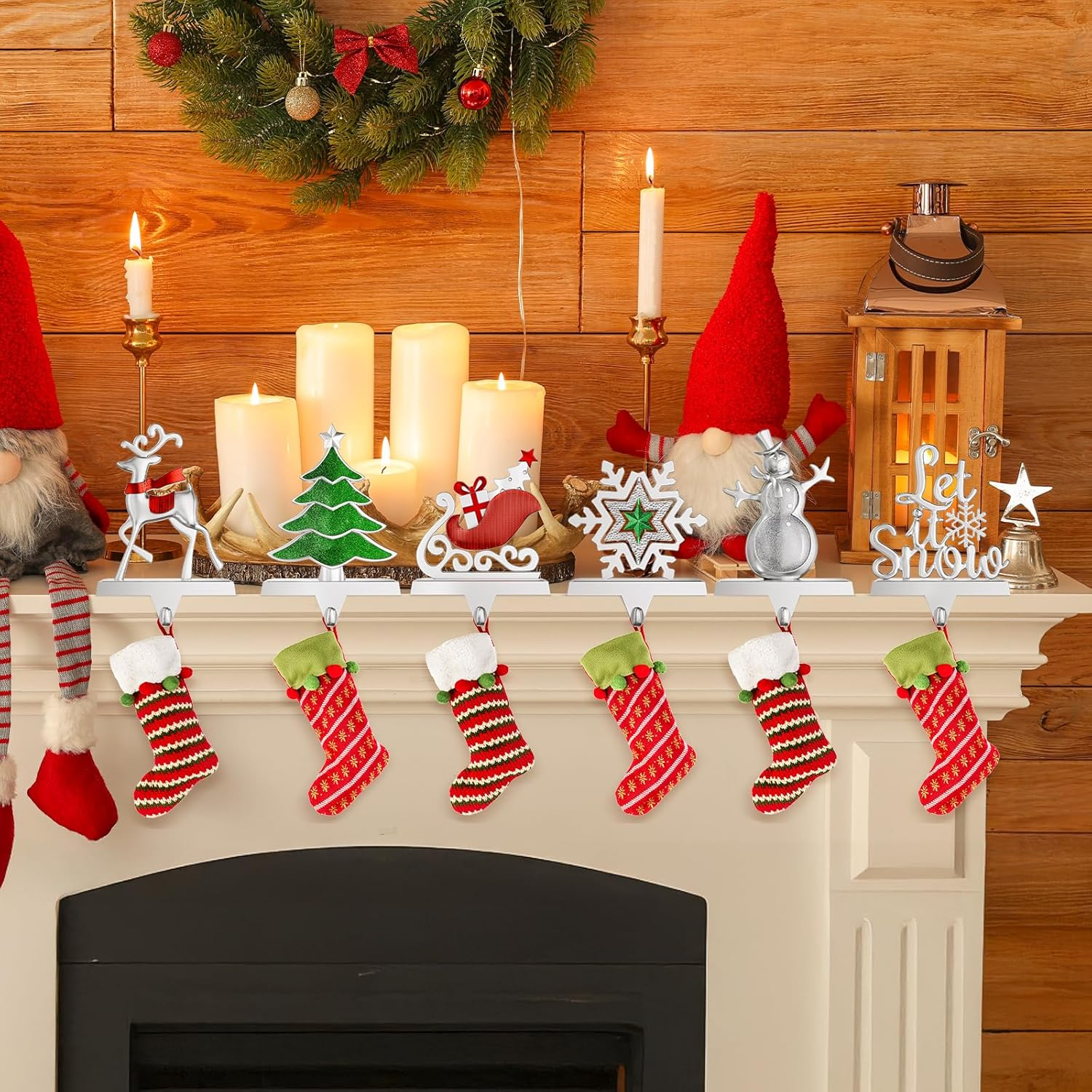 Christmas Stocking Holders for Mantle Weighted Metal Stocking Hangers Hooks for Fireplace Christmas Decorations (Set of 4) image number 2