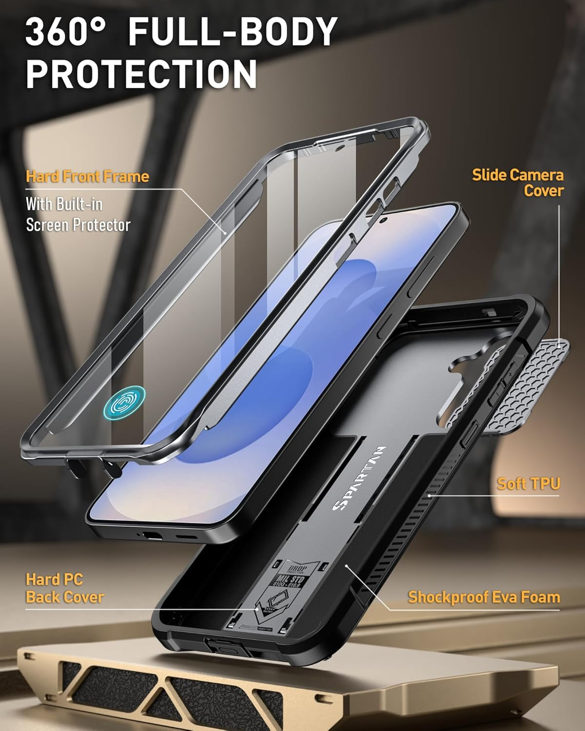 Poetic Spartan Case for Galaxy S25+ plus 6.7", [Slide Camera Cover] [Screen Protector Works with Fingerprint Id]Military Grade Rugged Shockproof S25 plus Phone Case with Kickstand, Metallic Gun Metal image number 4