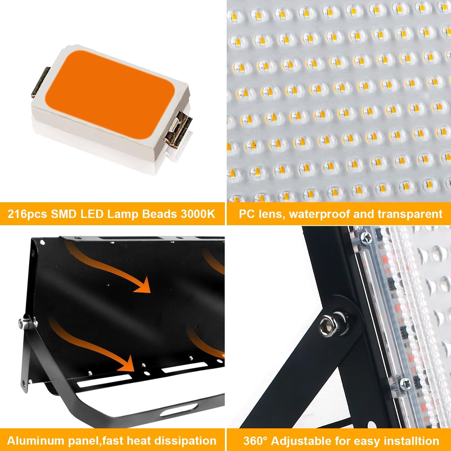 2 Pack 150W LED Flood Light 240V, CREATESTAR 15000Lm 3000K Warm White Plug in Flood Light, Outdoor Indoor Floodlight Fixture Landscape Security Floodlights Spotlight for Yard, Garden, Garage, Rooftop image number 3