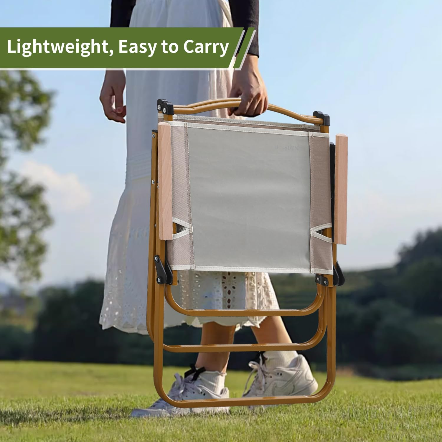 BOOSDEN Portable Camping Chairs 2 Pack, Folding Beach Chairs for Adults, Outdoor Chairs Folding with Wood Handle, Collapsible Chair for Camping, Hiking, Tailgates, Picnic, Beach, and Sports - Yellow image number 3