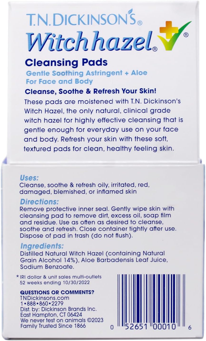 T.N. Dickinson'S Witch Hazel Cleansing Pads, 60 Count (Pack of 1) image number 3