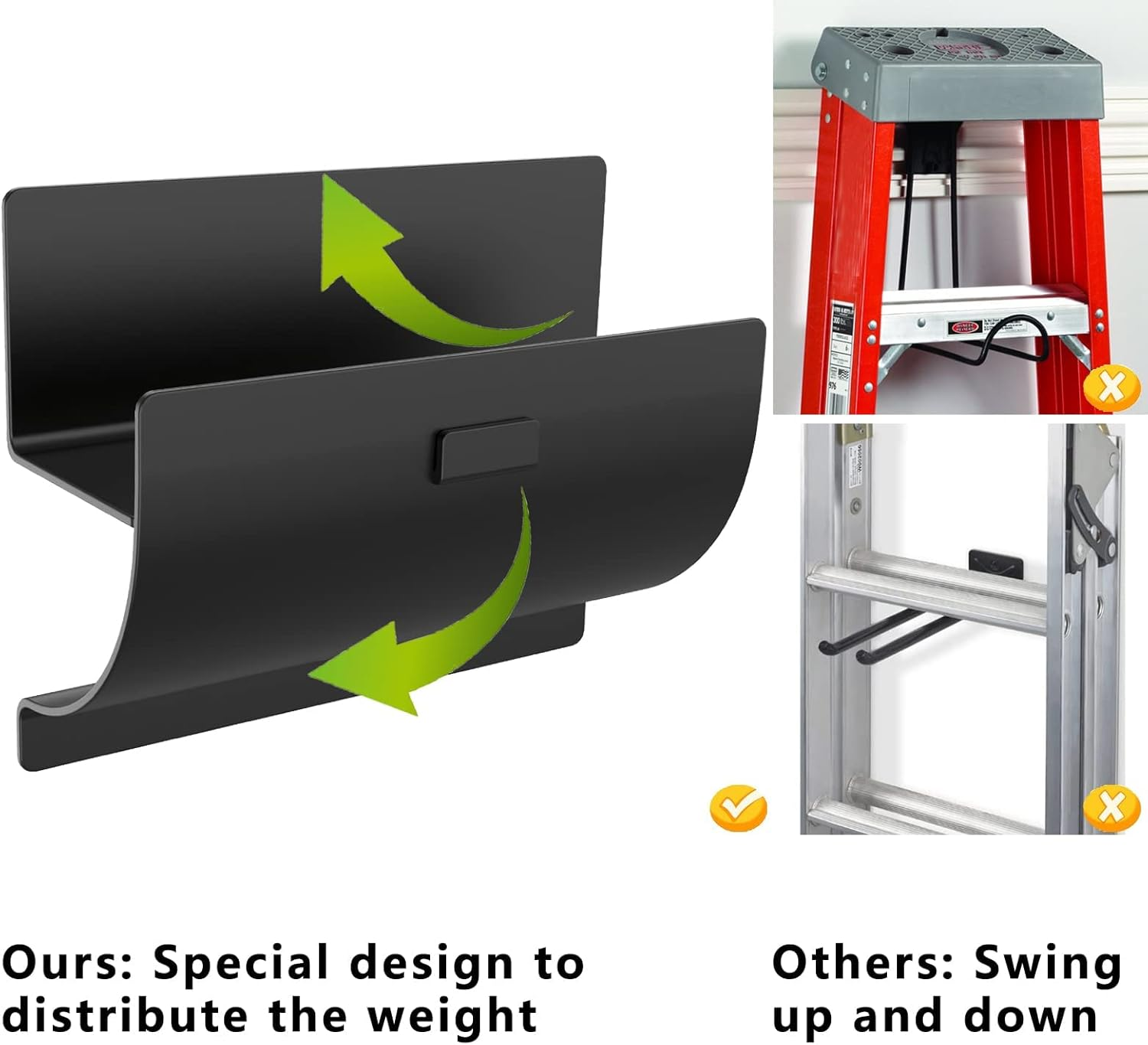 Juformin Heavy-Duty Ladder Hanger-Wall Mount Ladder Hooks for Storage-Wheelbarrow Hangers for Garage Wall-2 Pack