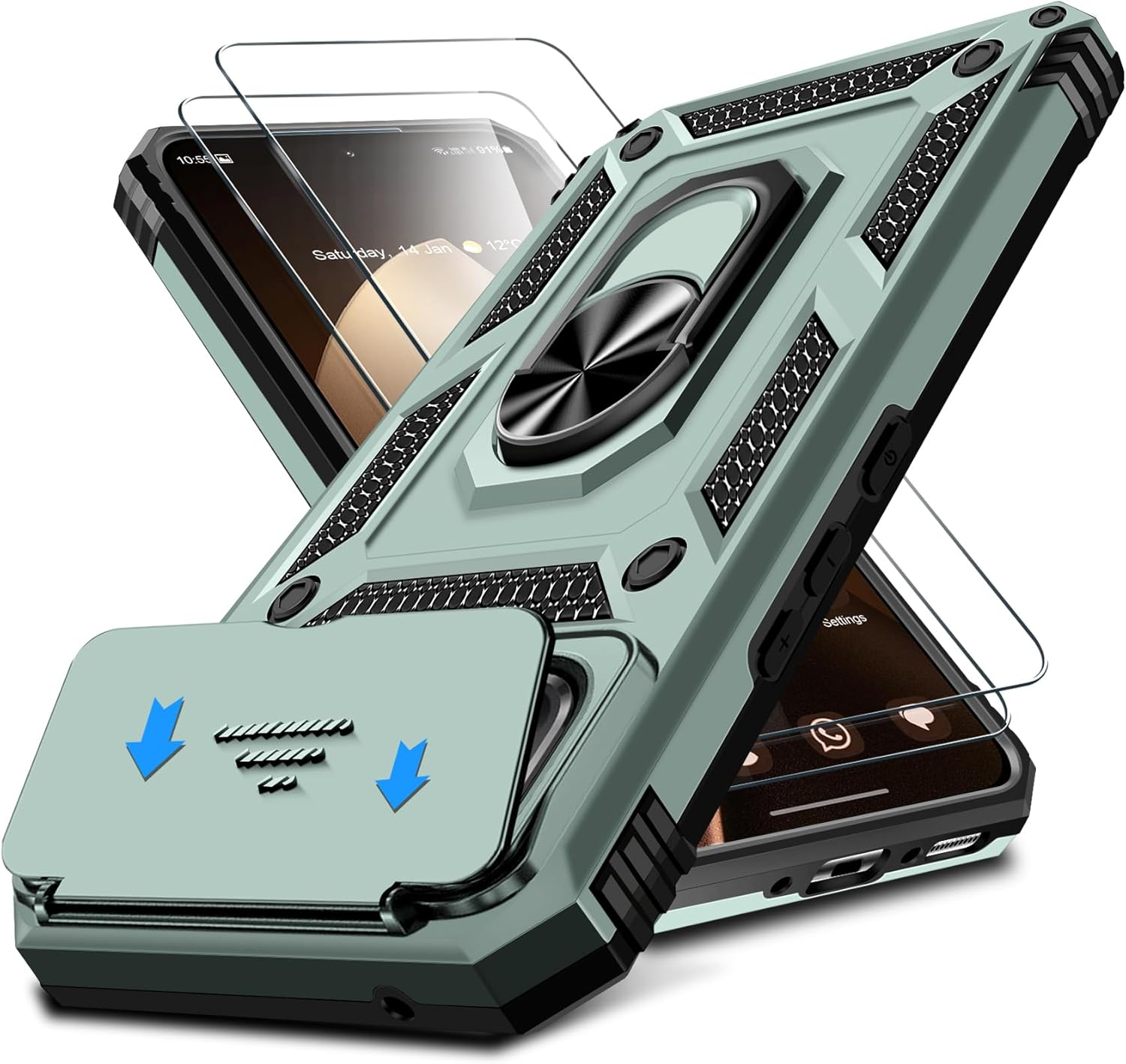 Camera Protection Mobile Phone Case for Xiaomi 15T Pro 5G Case with Xiaomi 15T Pro Screen Protector, 360&deg; Magnetic Metal Ring Holder Stand Mobile Phone Case PC & TPU Military Kickstand Shockproof