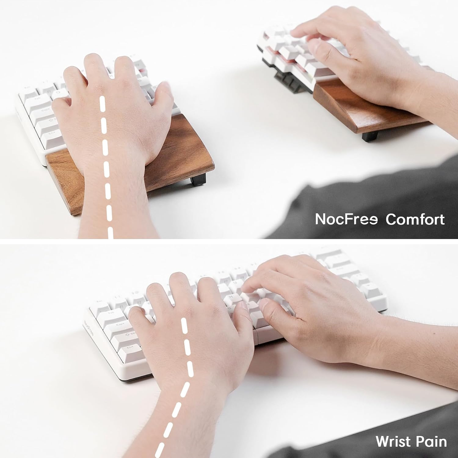 Nocfree Wireless Ergonomic Split Mechanical Keyboard with Wrist Rest- Silent, RGB, Foam, Hot-Swappable, Compact 60% Layout, Palm Rest, Programmable for Mac & Windows, PBT Keycaps image number 4