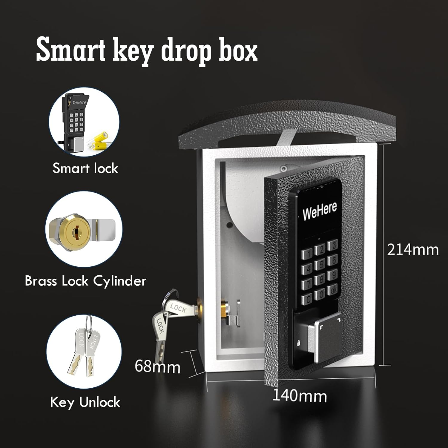 Didihere Key Lock Box with Drop Slot, Porch Hide a Key Box Wall Mount, Smart Key Lockbox for House Outside, Realtors, Apartment, Store, Multiple Unlocking Ways image number 5