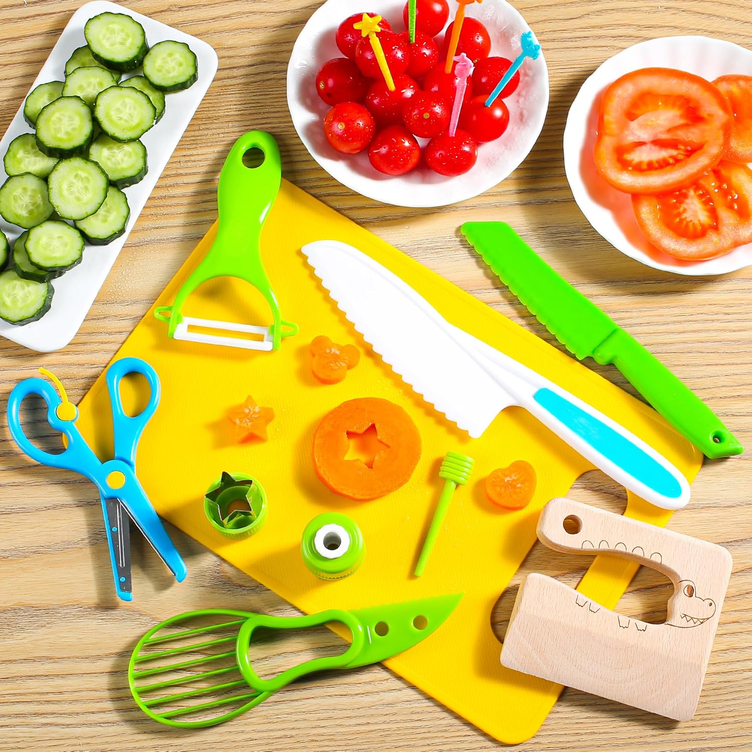 Kids Knife Set for Real Cooking: 46 Pcs Montessori Kitchen Tools for Toddlers, Gifts Toy for 2 3 4 5 6 7 8 9 10 Year Old Boys Girls Birthday Christmas