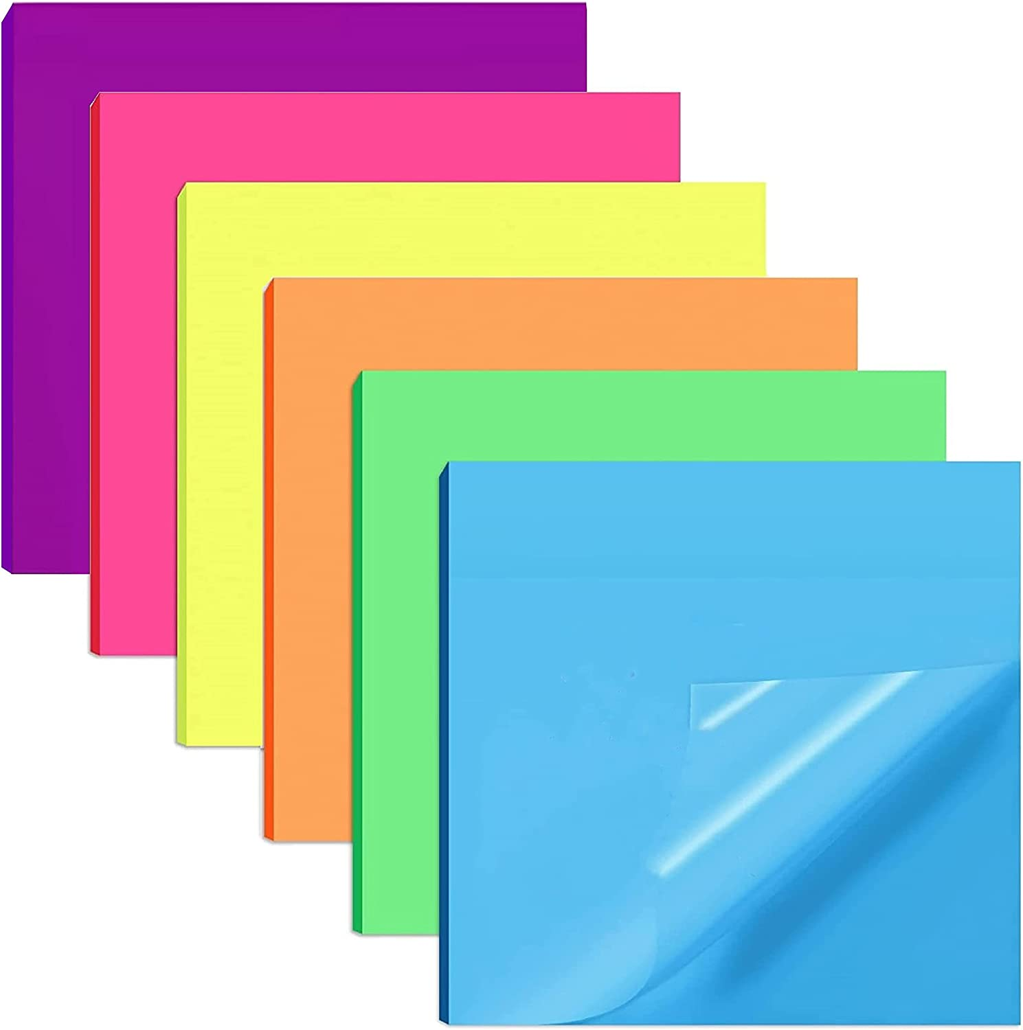 Masper 6 Pads/300 Sheets Transparent Sticky Notes in 6 Colours, 7.5Cm X 7.5Cm Clear Sticky Notes, Quality Waterproof Sticky Notes Memo Pads