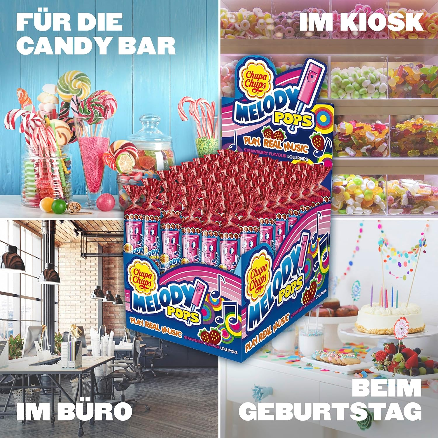 Chupa Chups Strawberry Melody Lollipops, 48 Lollipops, Unique Treat Ideal for Sharing and Parties, 48 X 15 G, Strawberry image number 4