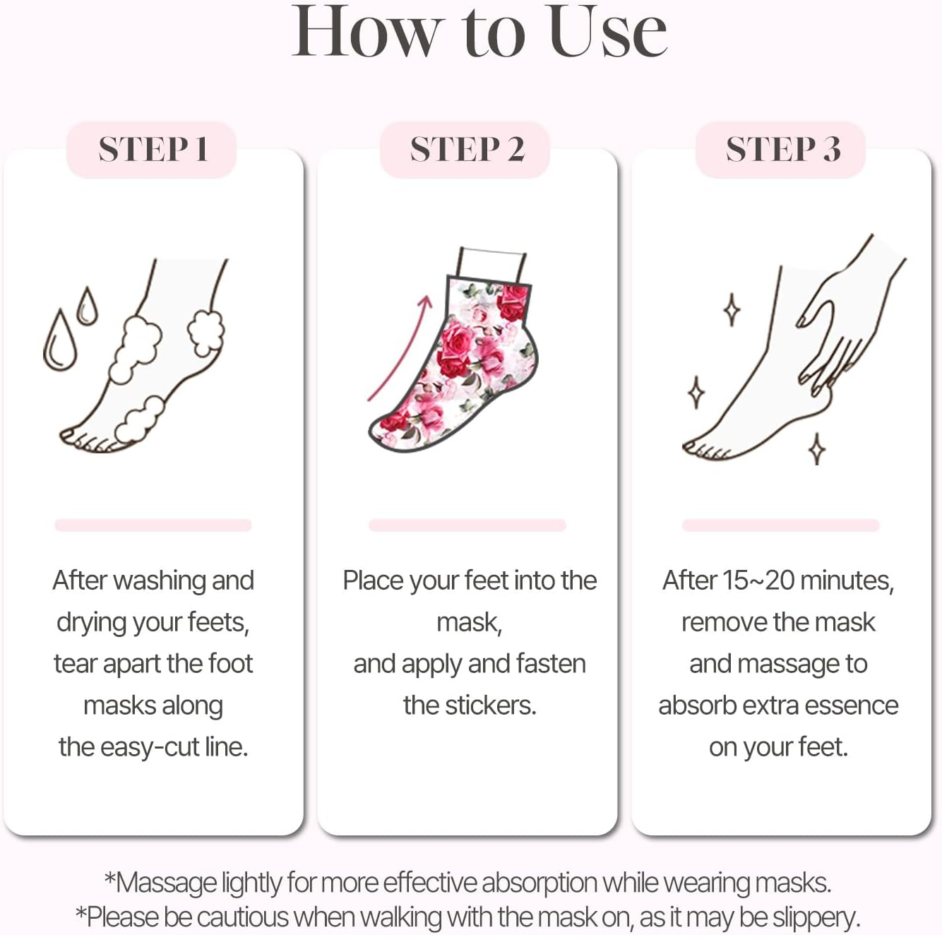 Koelf PETITFEE Rose Petal Satin Foot Mask (5Pairs) - Intensive Nourishing Socks, Rose Scented Foot Repair Masks with Peptide, Collagen, Shea Butter, Urea for Silky Smooth Feet, Foot Treatment, Body Mask image number 2