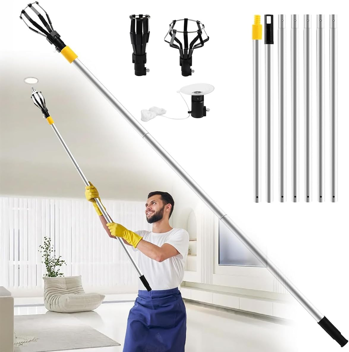 Proxima Direct 2.6 M/8.5 FT Light Bulb Changer for High Ceilings with 1.2-8.5FT Telescopic Extension Pole with Baskets and Suction Cup, High Reach with Pole - Light Bulb Removal Tool image number 3