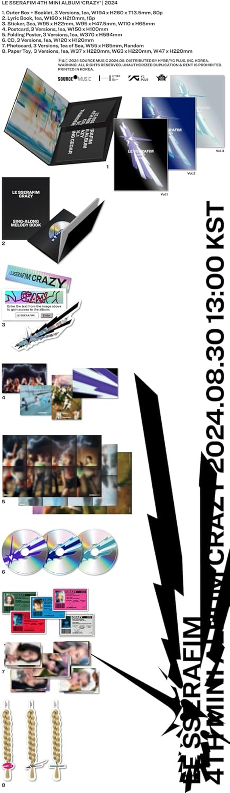 LE SSERAFIM Crazy 4Th Mini Album Standard Vol.1 Cd+1P Folding Poster on Pack+80P Booklet+16P Lyric Book+3Ea Sticker+1P Postcard+1P Photocard+1Ea Paper Toy+Tracking Sealed Le Seraphim LSFM image number 3