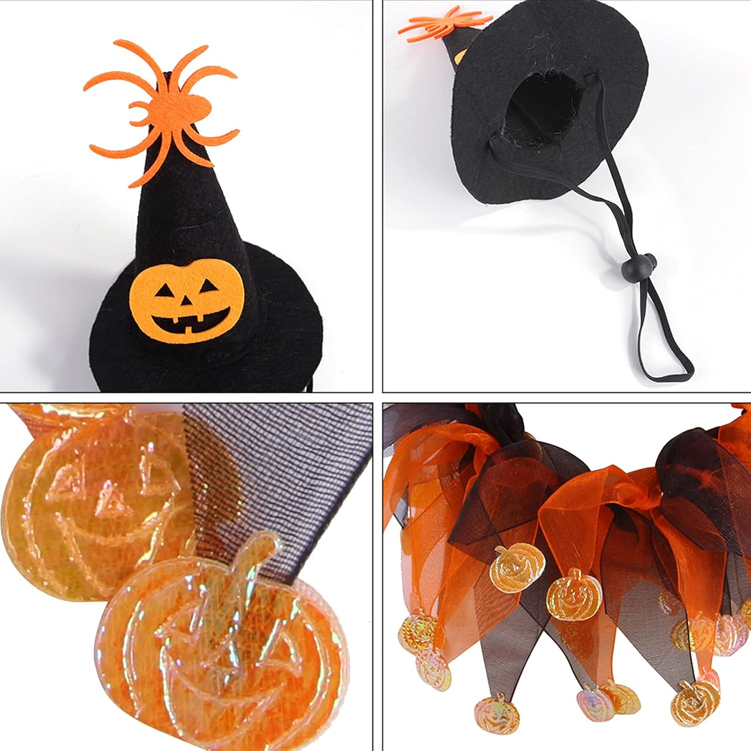 Pet Halloween Witch Hat Dog Cat Collar with Bell Collar Pumpkin Spider Web, Wheel Print Cloak for Cats/Small Dogs Halloween Pet Costume (A)