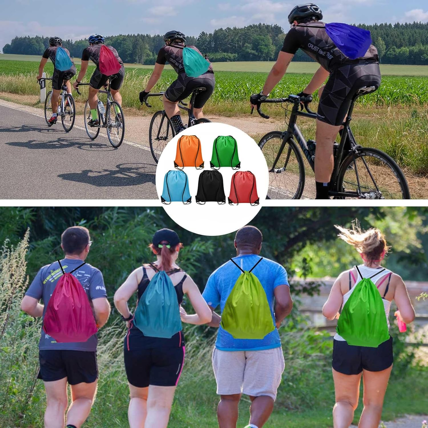 5Pcs Drawstring Backpack Bulk Drawstring Bag Nylon Cinch Sack Backpack Bag,Drawstring Gym Bag,Drawstring Backpack Draw String Bags for Sports,Travelling,Beach and Yoga(Multicolor) image number 6