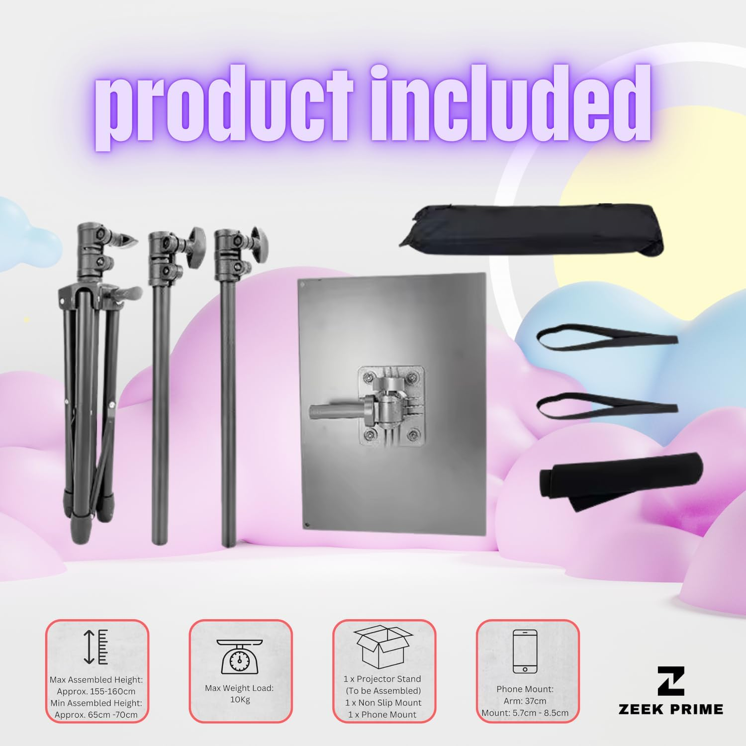 ZEEK PRIME - Adjustable Laptop Tripod Stand with Phone Mount &ndash; Heavy-Duty Alloy Construction, Height Adjustable from 0.65&ndash;1.6M, Load Capacity 15Kg | Portable Projector & Laptop Holder for Home,Office. image number 5