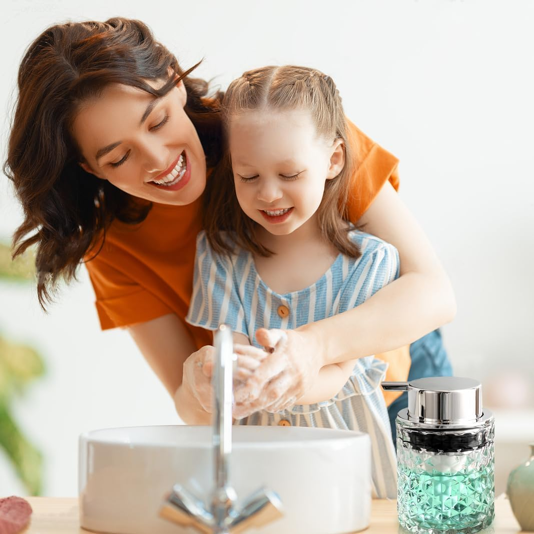 Elegant Diamond Glass Foaming Soap Dispenser,One-Touch Lather, Effortless Clean,Bathroom & Kitchen Refillable Clear Glass Liquid Soap Dispenser image number 5