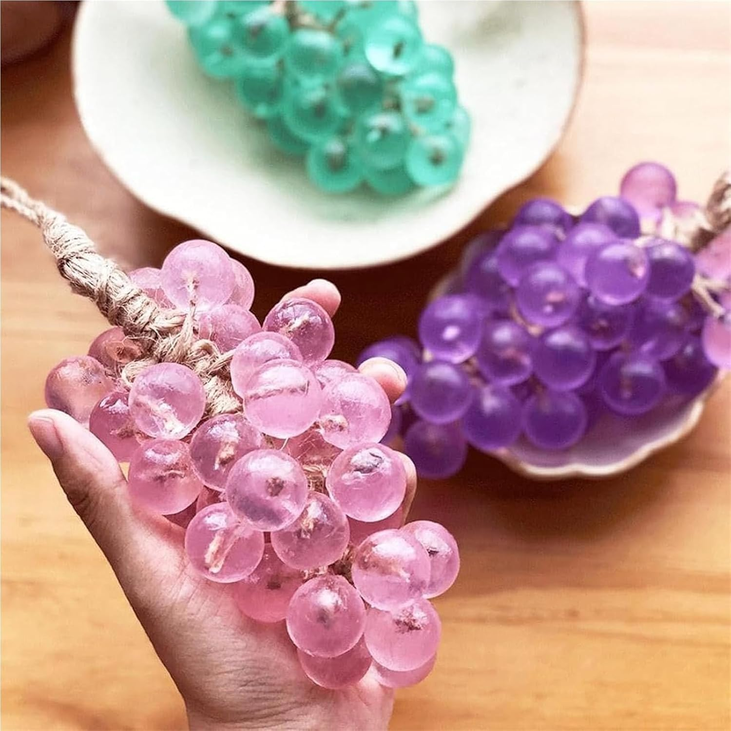 Handmade Crystal Grape Soap on a Rope, Grape Shaped Soap, Facial Cleansing Bathing Hand Washing Indoor Decorations Indoor Decorations(Peach) - Calendula image number 6