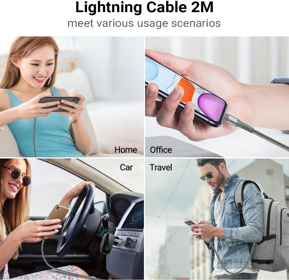 Iphone Charger Cable 2M, Apple Mfi Certified Lightning Cable Nylon Braided Iphone Cable USB a to Lightning Cable Fast Charging for Iphone 14 13 12 11 Pro Max XR XS Max X 10 8 7 6 SE, Ipad image number 4