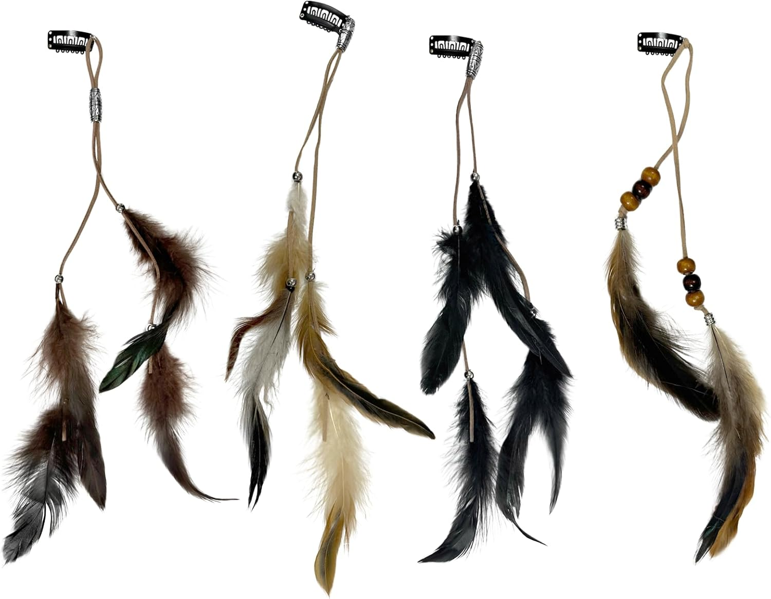 TEAONE Feathers Hair Extension Clips, 4 PCS Handmade Bohemian Hippie Hair Clip for Cosplay, Costume, Party Headdress image number 5