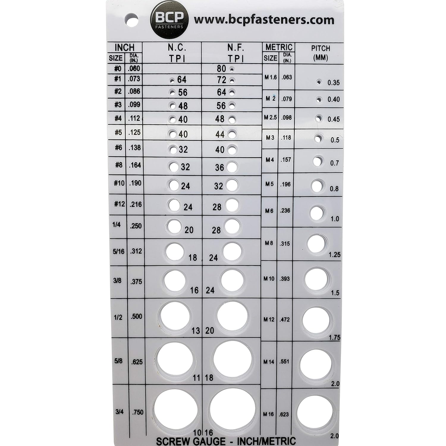 Screw Thread Gauge | Metric and SAE | Recommends Drill Bit & Tap Size (BCP675) image number 1