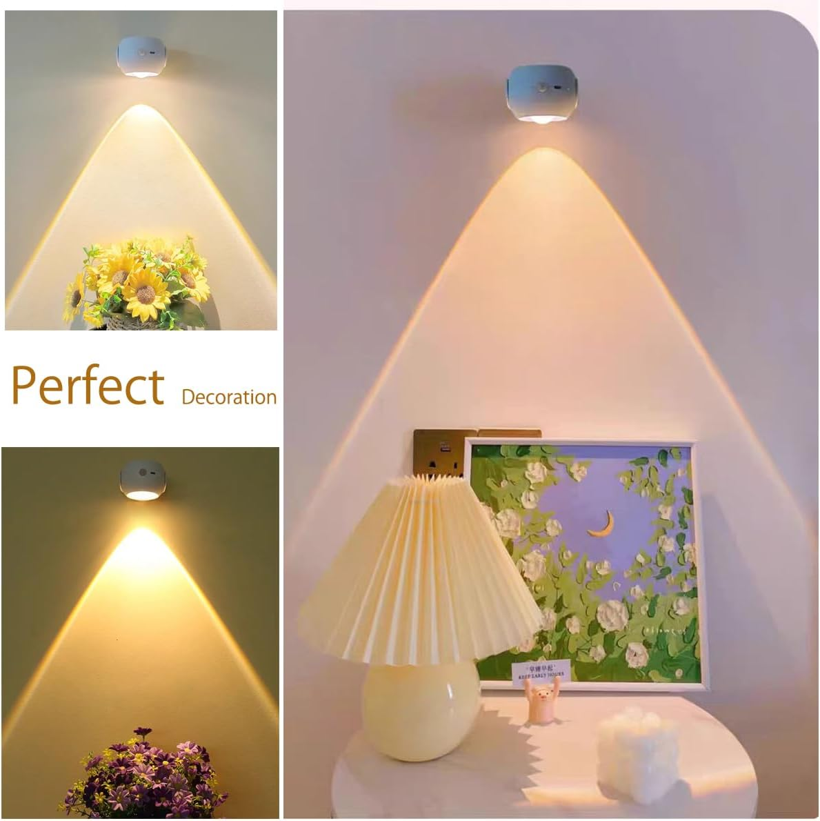 Wall Sconce Spotlights Indoor with Motion Sensor Light Display Lights Rechargeable 1200Mah Wireless Wall Lighting for Pictures Art Deco Bedroom Staircase Hallway Wall Mount Night Light image number 6