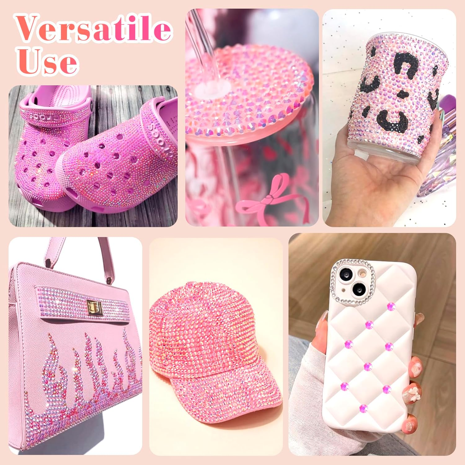 Cynailli Pink Color Jelly Resin Rhinestones, 3D Round, 3 Size, 12 Pieces, Acrylic, Craft Bead, Bedazzled Gems for Nails DIY Clothes Face Makeup DIY Jewelry with Tweezer Pen - Color-S4 image number 4