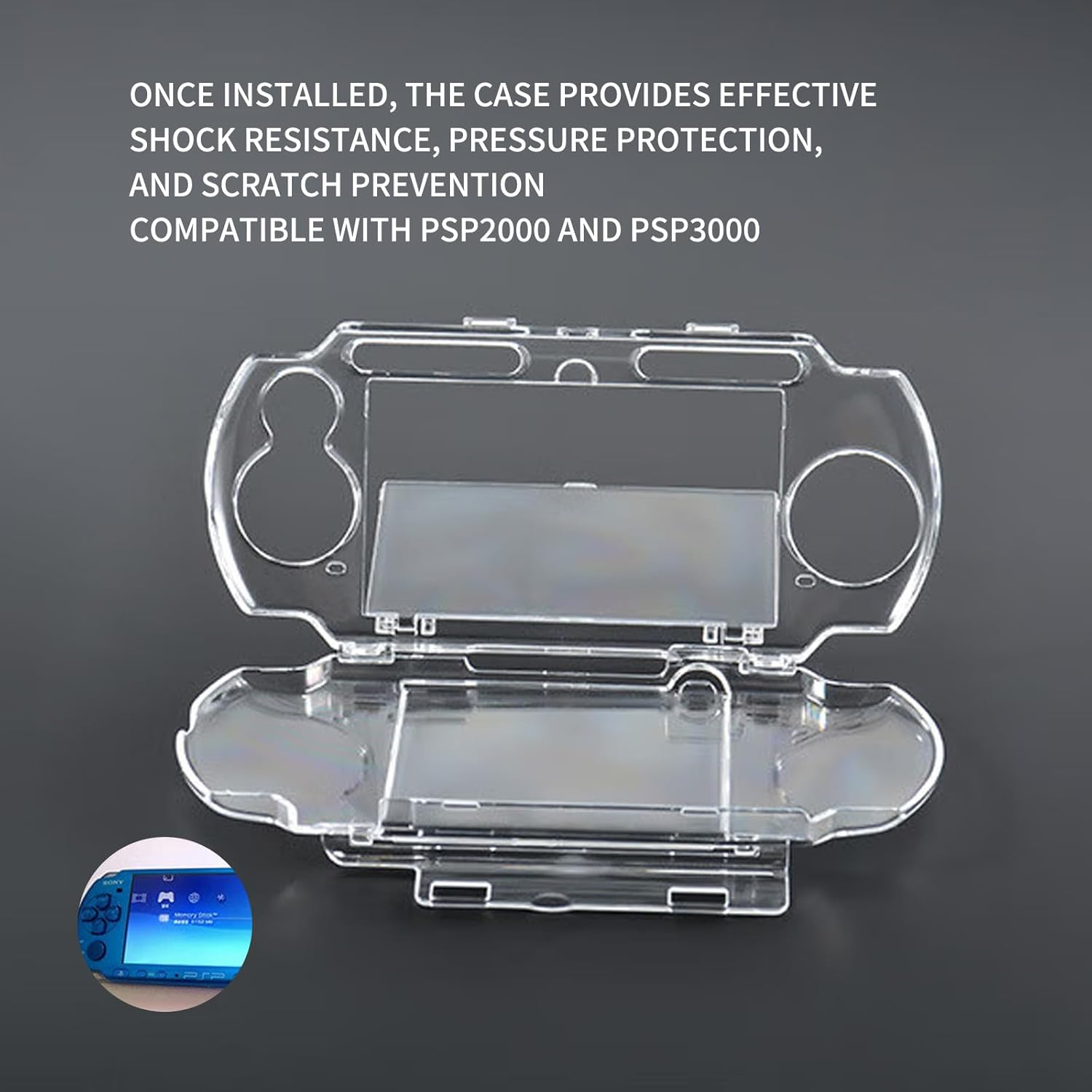 ONBPIY Clear Crystal Protective Shell Case for PSP 2000 3000 Series Hard Cover with Shock Scratch Resistant Full Housing and Movie Bracket image number 4