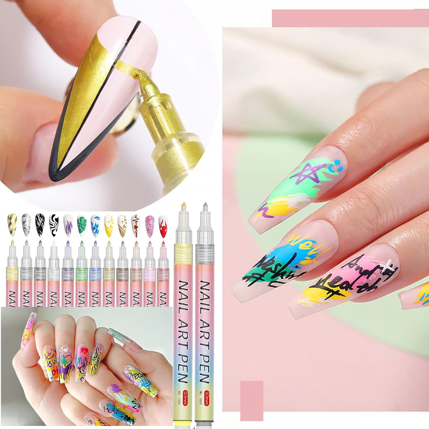 Gold Nail Art Pen, 0.7Mm Fine Tip Quick-Dry Acrylic Polish Marker for Precise Line Art, Metallic Nail Design Tool for DIY Manicure & Salon, French Tips and Elegant Holiday Decoration (GD) image number 3