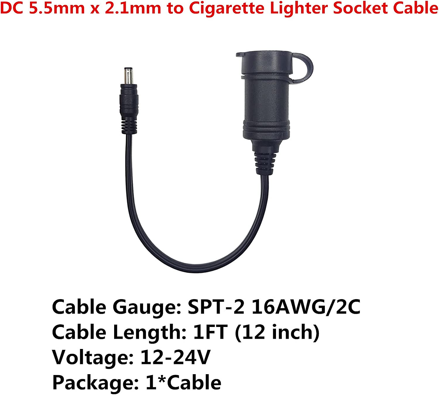 DC 5.5Mm X 2.1Mm to Cigarette Lighter Socket Plug with 2 Connectors image number 3