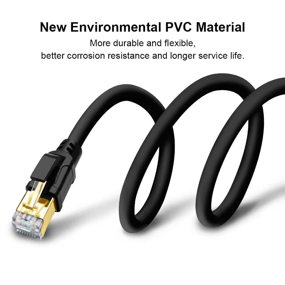 Yauhody CAT8 Ethernet Cable 20M, High Speed 40Gbps 2000Mhz SFTP Internet Network LAN Wire Cables with Gold Plated RJ45 Connector for Router, Modem, PC, Switches, Hub, Laptop, Gaming, PC (20M/Black)