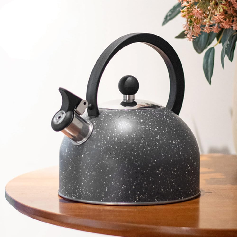 Whistling Tea Kettle Stovetop, 85 OZ / 2.5 Liter Stainless Steel Teapot, Induction Stone Kettle with Loud Whistle - Perfect for Preparing Hot Water, Coffee,Milk (Black)