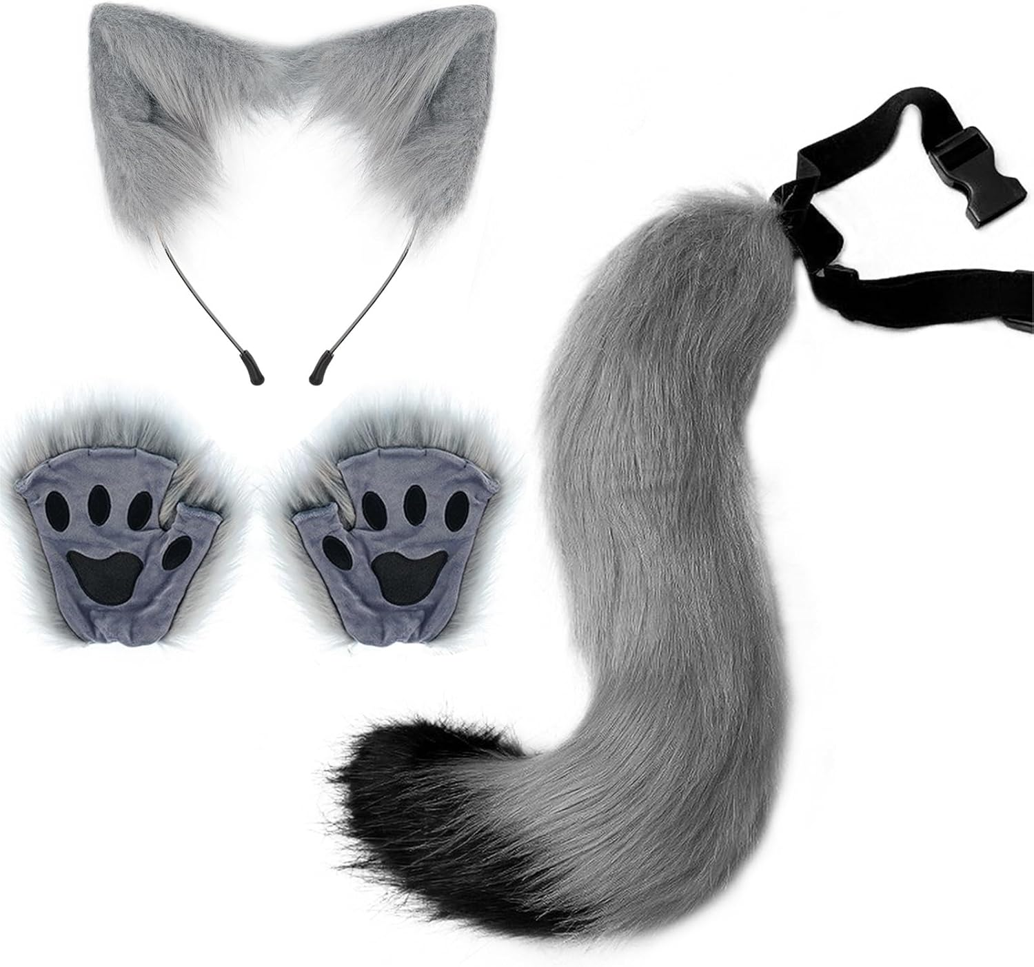Furry Fox Ears Headband and Tail Set Plush Costume Accessories for Halloween and Cosplay with Fox Paws Perfect for Parties and Role Play Comfortable Design Suitable for All Ages image number 3