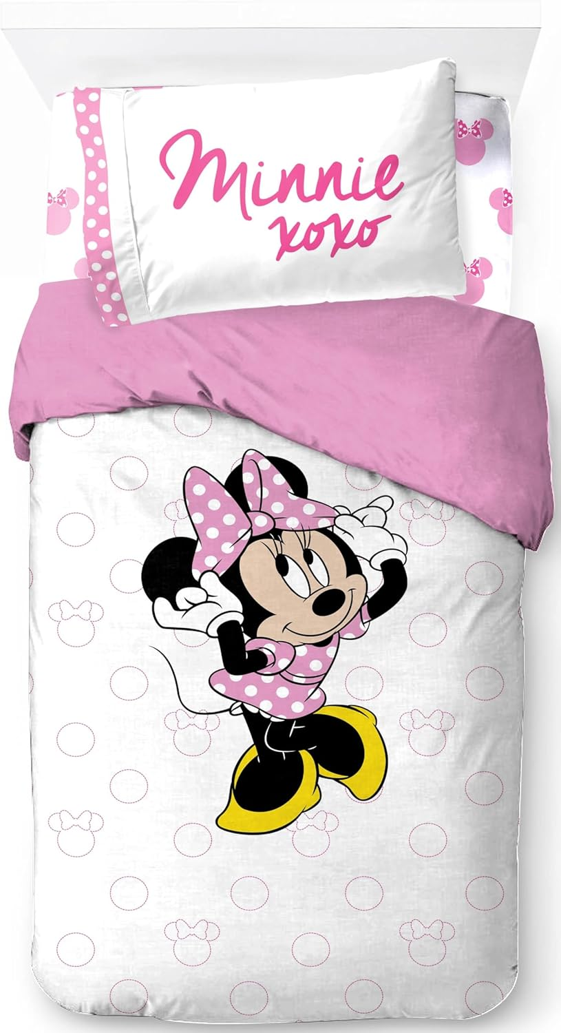 Jay Franco Disney Minnie Mouse Rainbow 100% Cotton 3 Piece Single Bedding Set - Includes Duvet Cover, Fitted Sheet & Pillowcase
