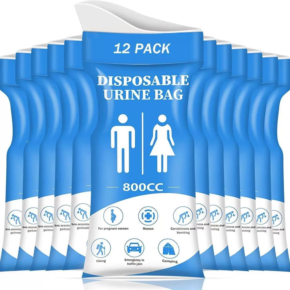 12 PCS Disposable Urine Bags,800Cc Pee Bags for Travel for Women and Men, Portable Emergency Urine Bag with Leakproof Seal for Road Trips, Camping, Hiking, Traffic Jams,Pregnant, Patients