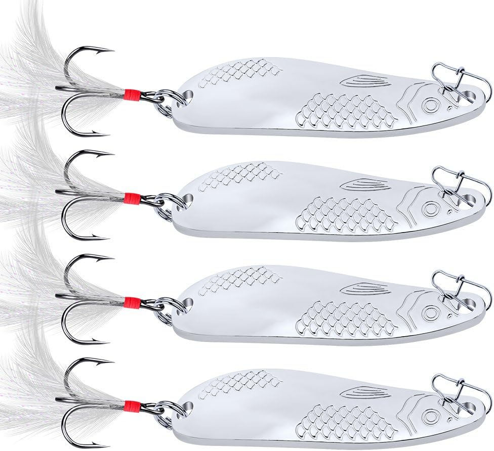 Metal Spoon Lure 10G 20G Hard Fishing Bait Silver/Gold Spinner Bass Baits Feather Hook for Bass Walleyes Trout Fishing Lures Pack of 10Pcs image number 2