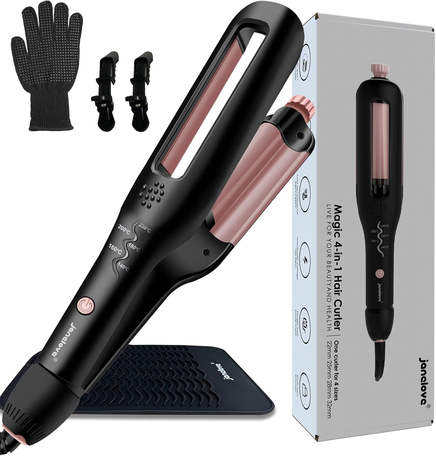 Janelove 4 in 1 Adjustable Hair Waver, Waver Curling Iron, Hair Crimpers and Wavers, Deep Waver, Create 4 Types of Waves-0.87In-1In-1.1In-1.25In, 5 Temps with LED Display, Ideal Gifts for Women image number 4
