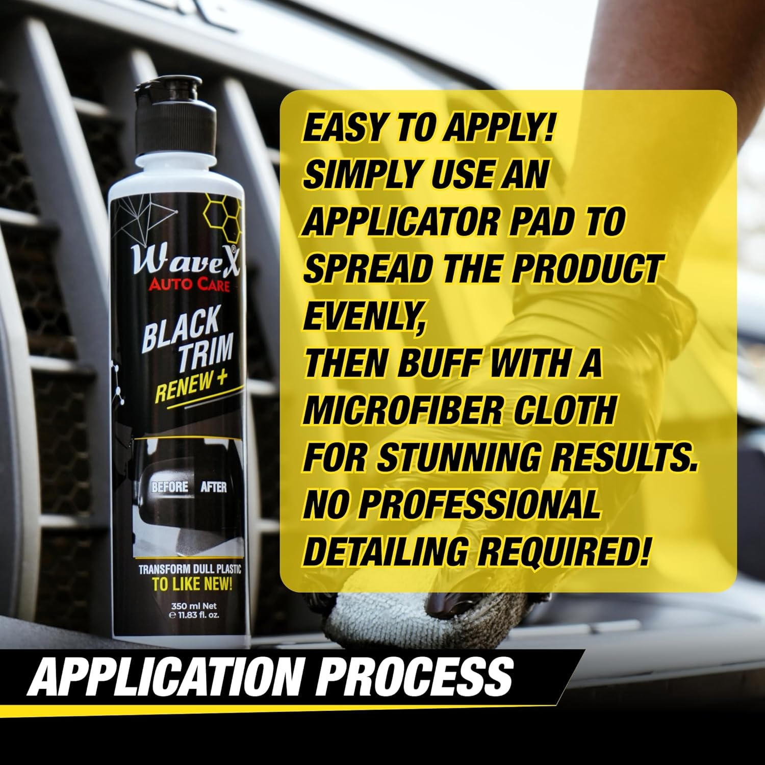 Wavex Black Trim Renew plus with Applicator Pad | 350Ml Plastic & Rubber Restorer | Revives Faded Exterior Trim & Bumper | Long Lasting UV Protection image number 2