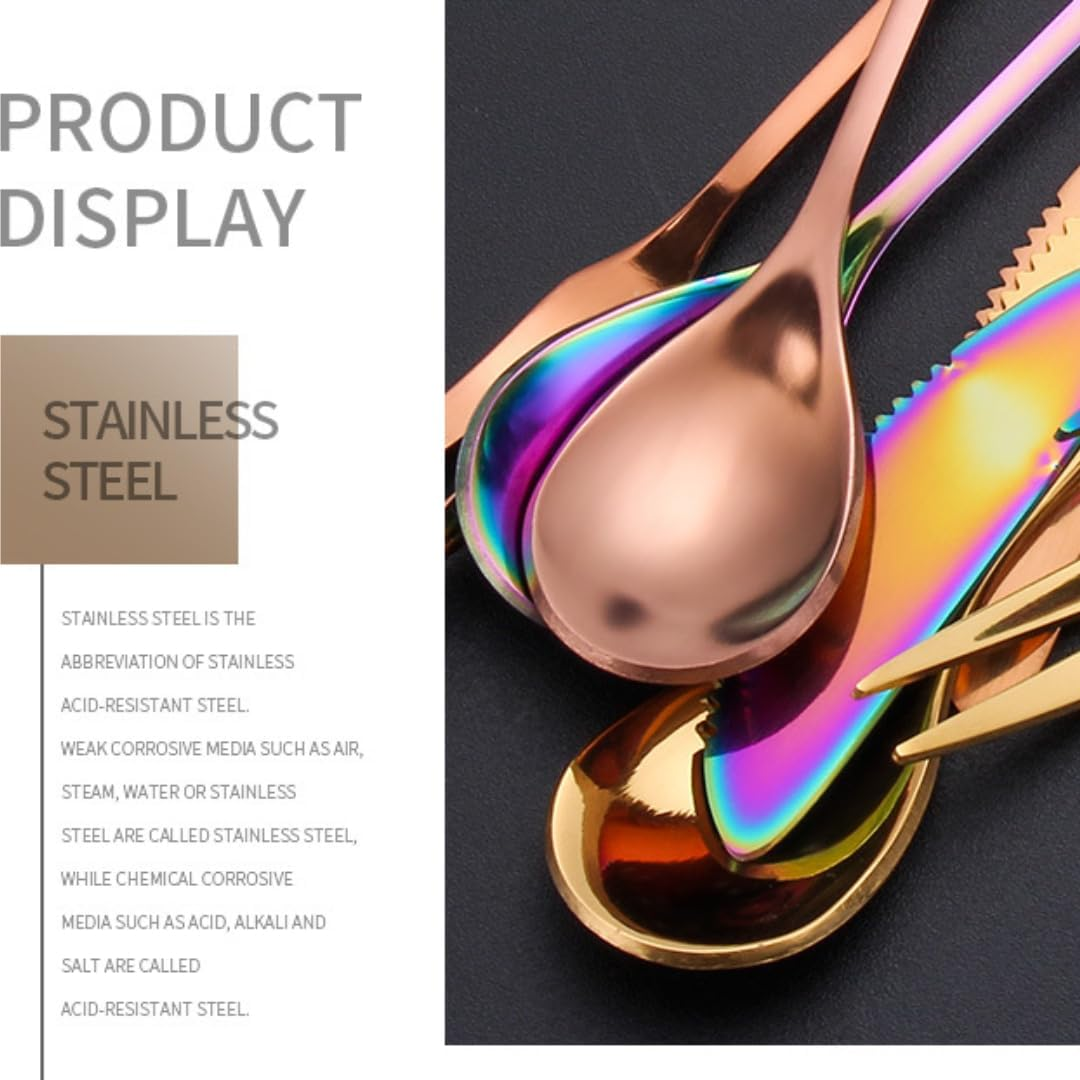 Creative Leaf Tableware Set of 12, 4 Piece Stainless Steel Demitasse Espresso Spoons + 4 Piece Appetizer Fork + 4 Piece Dessert Knives for Bar Caf&eacute; Teaspoons for Cappuccino, Dessert, Fruit, Cake - Golden image number 3