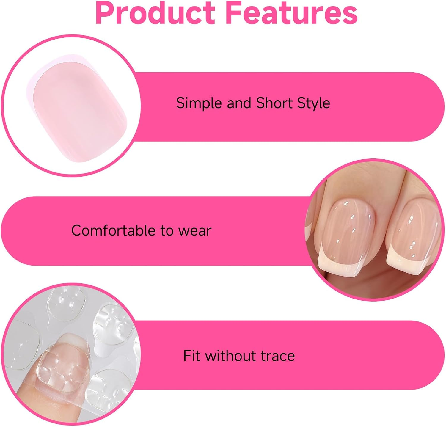 Teccfly 48 Pcs Acrylic French False Nails, Short Press on Nails French Tip - Nude Fake Nails with Jelly Adhesive Tabs, Easy DIY Stick on Nail Art for Women​ Girls,Ideal Choice for Christmas Parties image number 2
