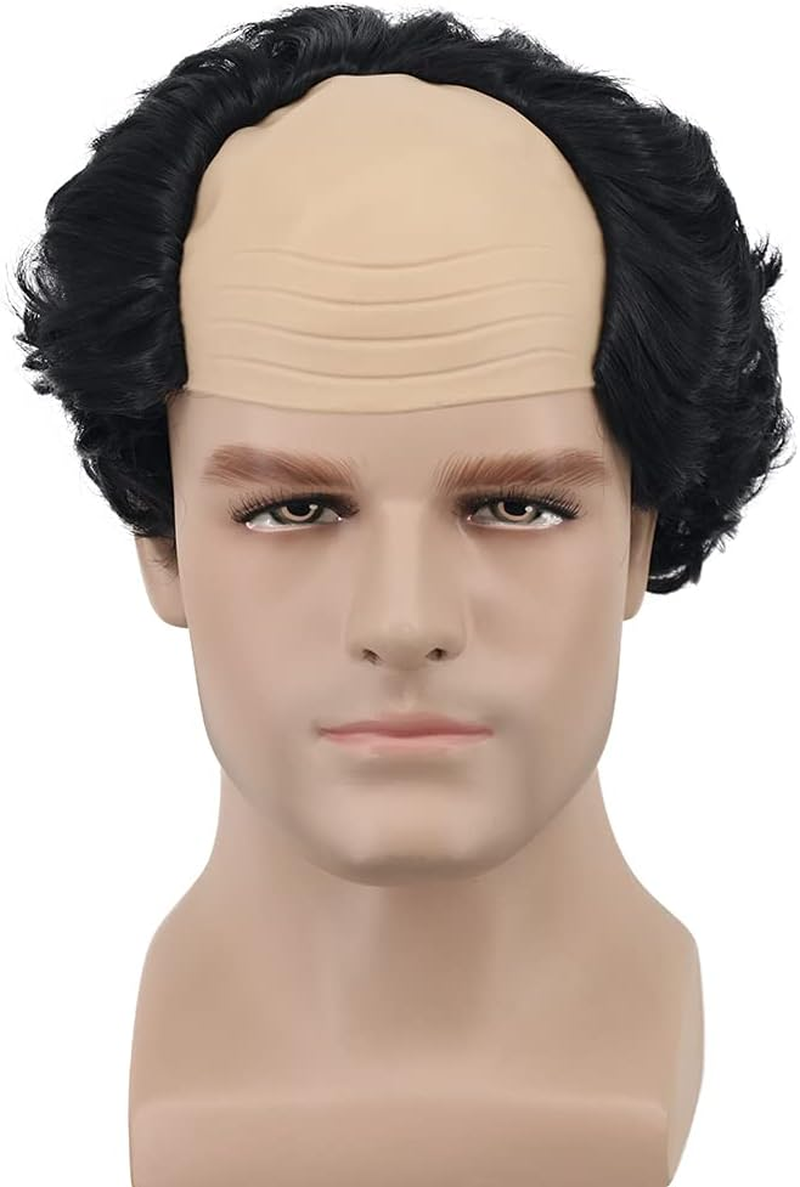 Yuehong Short Black Old Men Wig Fluffy Bald Head Wig Synthetic Halloween Costumes Cosplay Wigs (Black) image number 1