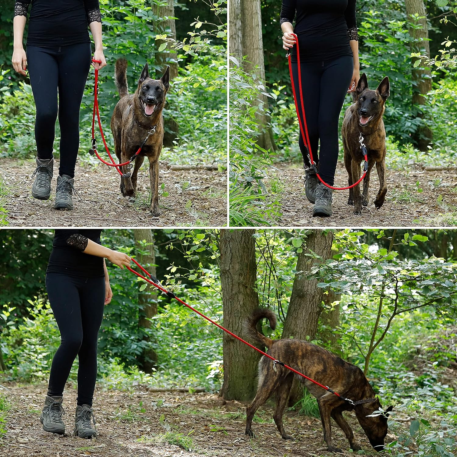 Adjustable Dog Lead, Multifunctional Lead, Double Lead, Freestyle Dog Lead, Neck Lead, Coupling Lead, 200 Cm, Red - Black image number 6