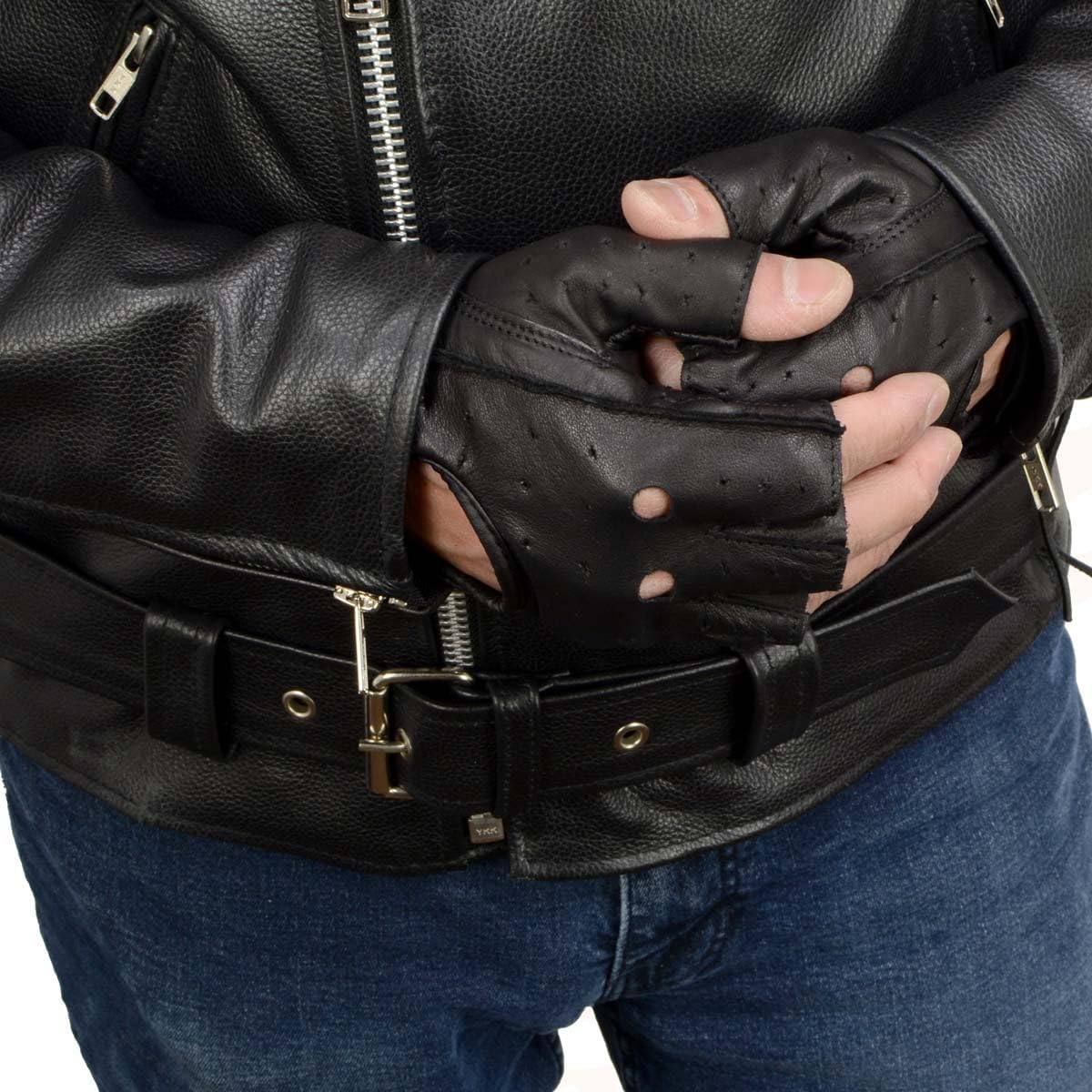 Milwaukee Leather SH195 Men'S 'Open Knuckles' Black Leather Fingerless Gloves with Gel Palm - Medium image number 3