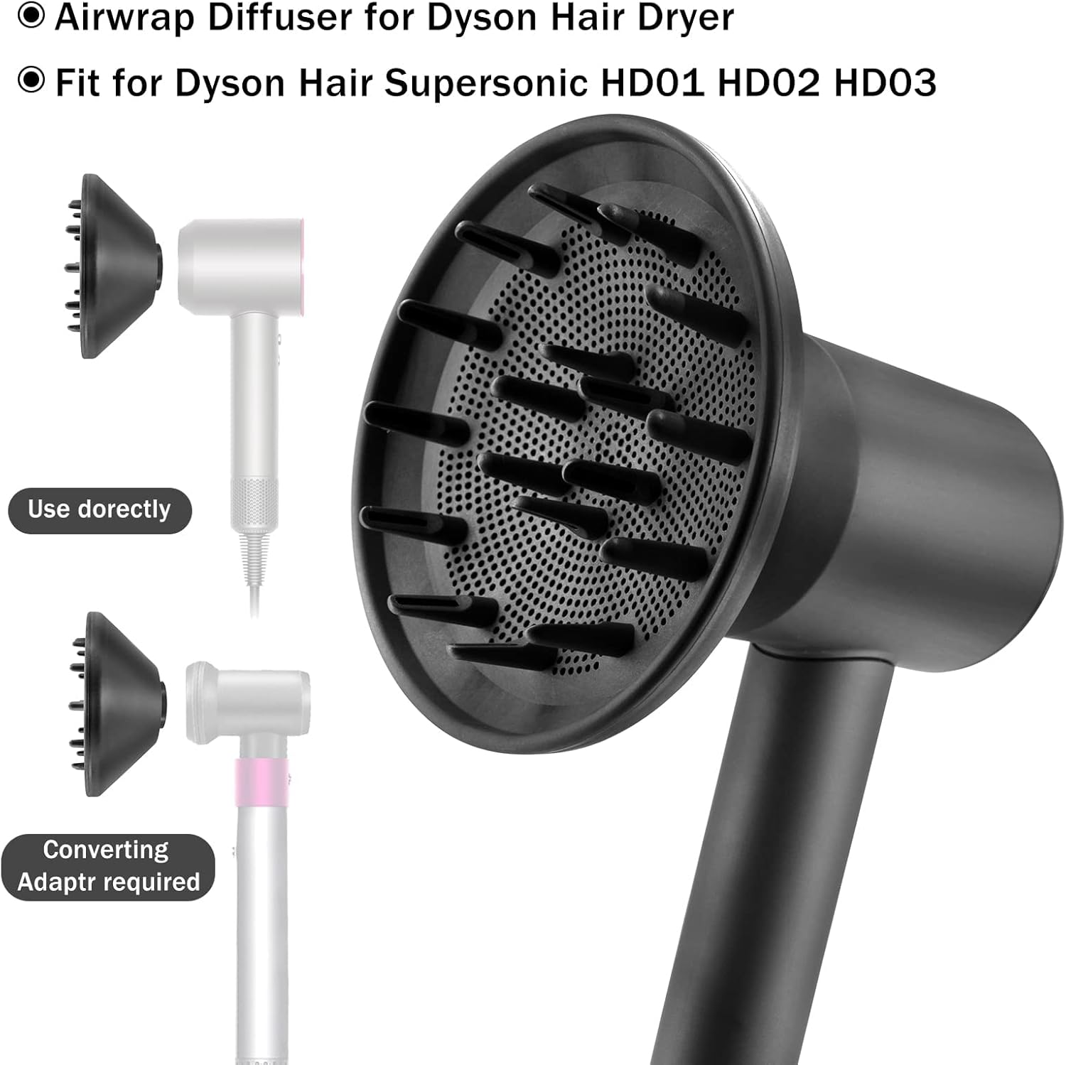 Hair Diffuser Attachment Nozzles for Dyson Supersonic Hair Dryer HD01 HD02 HD03 HD04 HD08 HD15 Tools Accessaries Parts, Black image number 4