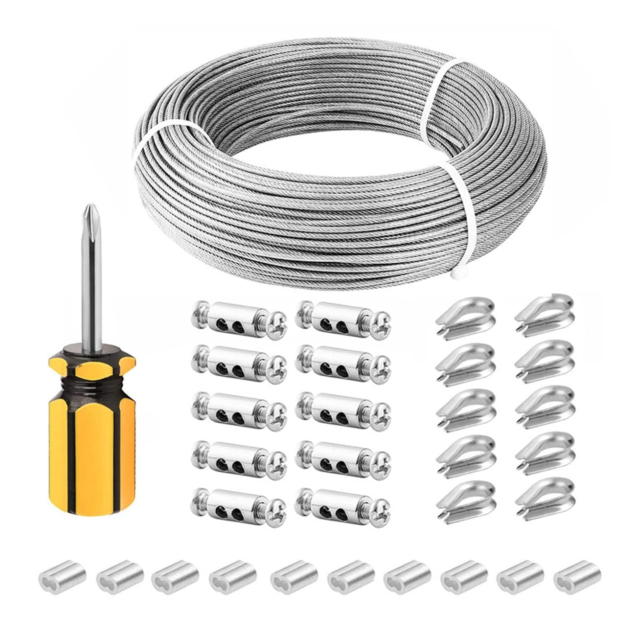 ZONADA 3Mm 50M 304 Stainless Steel Vinyl Coated Hanging Wire Cable Kit with Thimbles Crimping Sleeves Wire Rope Clips for Garden Plants Supporting, Picture Lights Hanging Clotheslines Rigging Wire image number 6