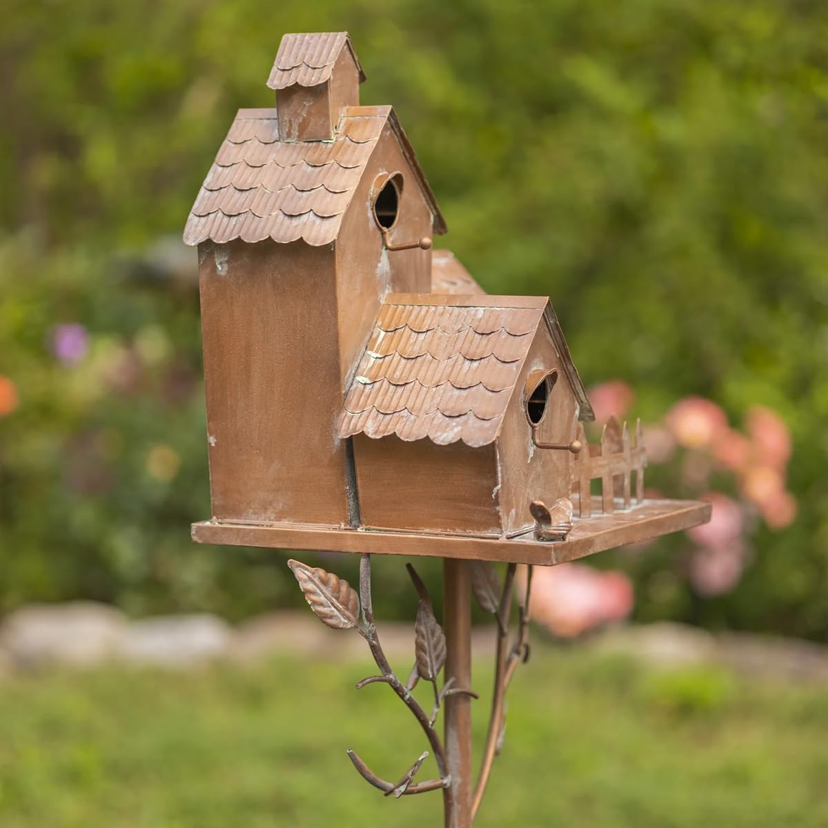 AIMALL Outdoor Iron Birdhouse Garden Stakes | Weather-Resistant Metal Bird House Decorations | Rustic Plug-In Garden Ornaments | Set of 5 Unique Designs image number 1