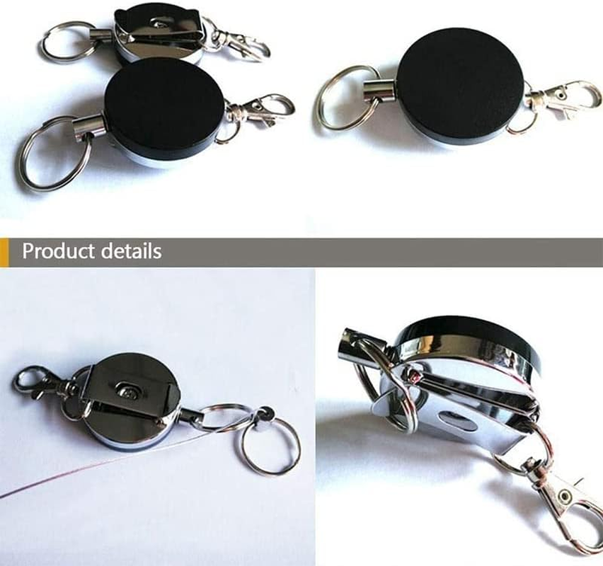 AIMALL 2-Pack Recoil Key Ring Retractable Chain, 18-Inch Heavy-Duty Metal Belt Clip Extendable Keyring with ID Pull Holder Reel, Black & Silver image number 5