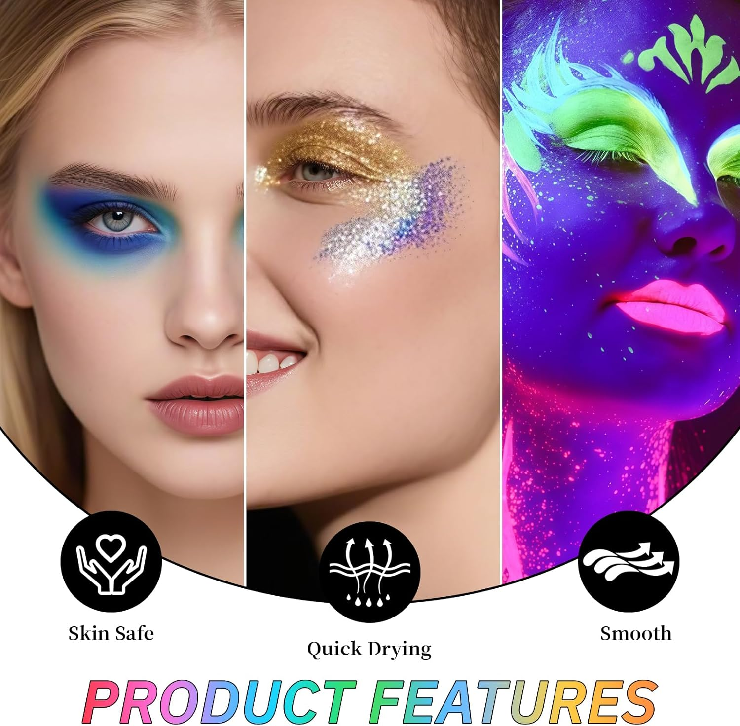 YBUETE Face Painting Kit, 42 Color Water Based Easy Body Painting Kits with Brushes Glitter Gems, Professional Non Toxic Make up Set for Carnival, Halloween, Costume Party and Any Creative Activity image number 5