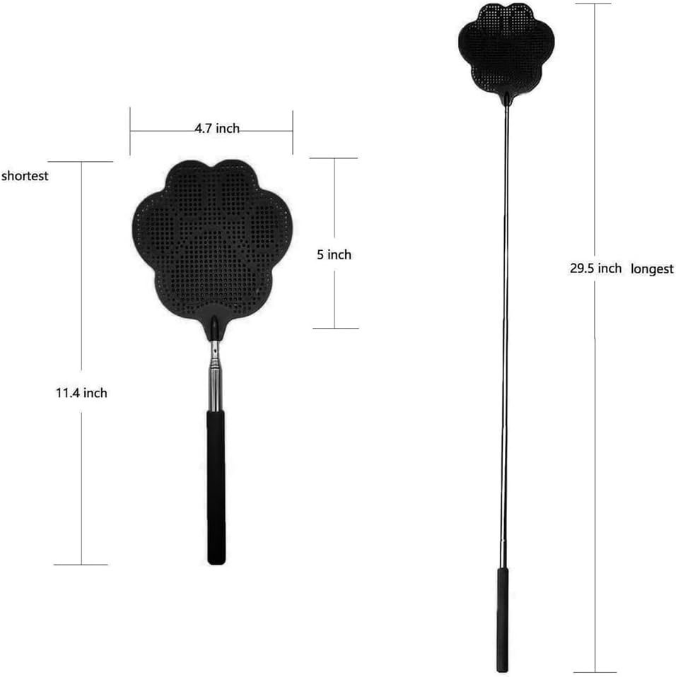 Telescopic Fly Swatter,Durable Stainless Steel Handle,Heavy Duty Black Bug Zapper Racket, Upgraded Plastic Fly Swatter Set for Indoor Outdoor Home Hiking Camping Garden (1) image number 2